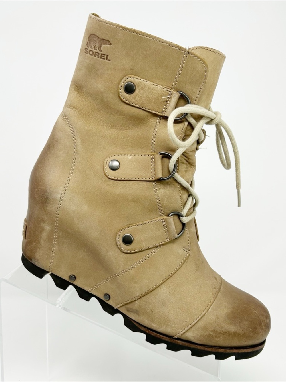 Sorel Joan of Arctic Wedge Mid Women's Lace-Up Ankle Boots Tan Size 9.5